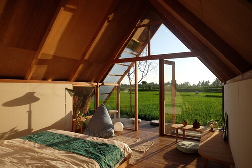 Designer Bamboo A-Frame Hut Amidst Ubud Rice Fields
