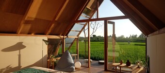 Designer Bamboo A-Frame Hut Amidst Ubud Rice Fields