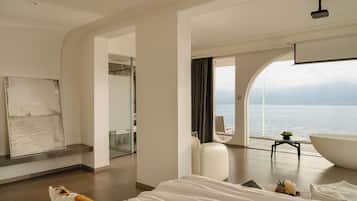 Romantic Double Room, Sea View | Down comforters, desk, blackout drapes, soundproofing