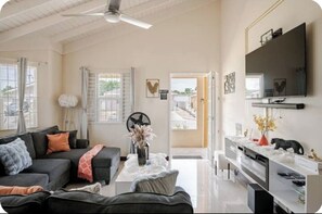 TV connectée, cheminée, chaîne hi-fi