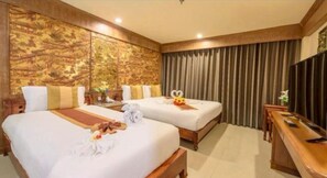 Deluxe Twin Room | Peralatan tempat tidur premium, cadar katil 