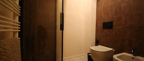 Shower, bidet, towels, soap