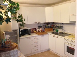 Frigorífico, microondas, horno y placa de cocina
