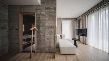 Desk, laptop workspace, blackout curtains, free WiFi