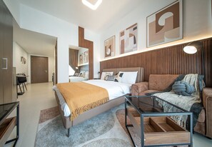 In-room safe, iron/ironing board, free WiFi, bed sheets - Gorgeous Beachfront Studio in Blue Bay Walk (Ajmal Makan)