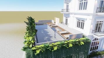 Outdoor pool, open 10:00 AM to 10:00 PM, pool umbrellas, sun loungers