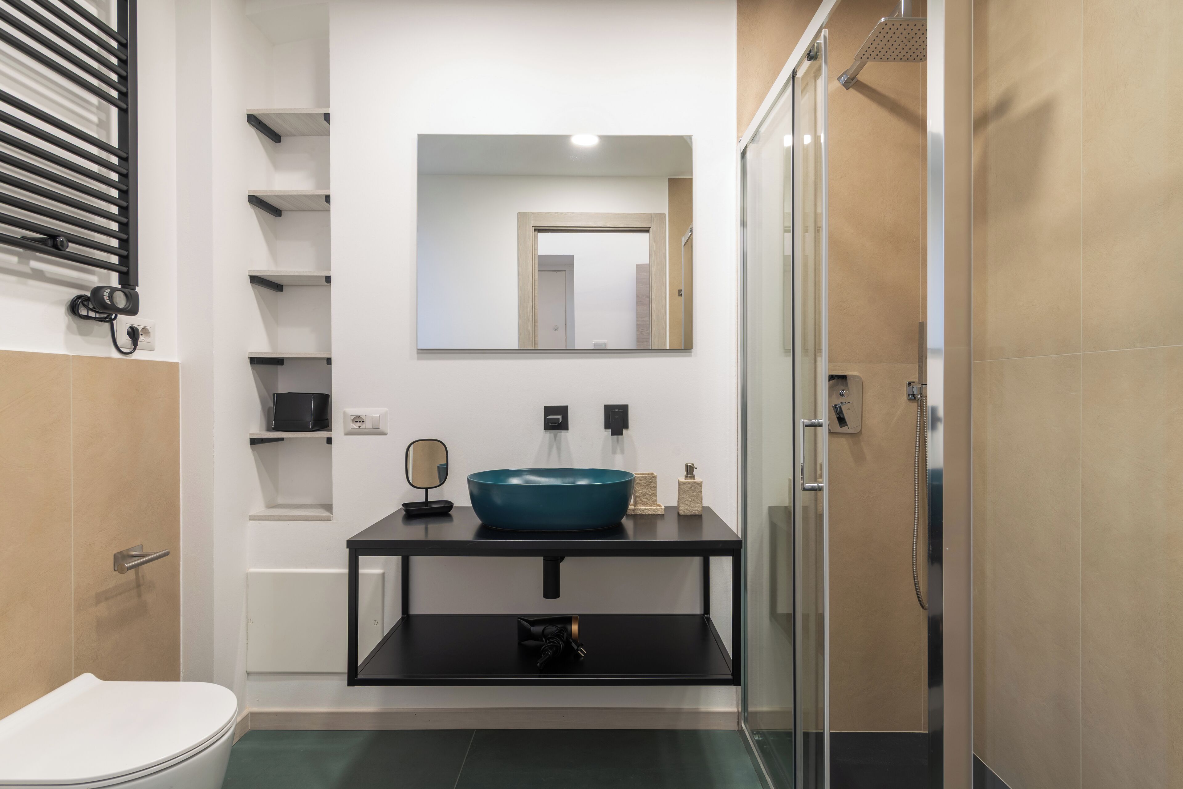 Shower, hair dryer, bidet, soap