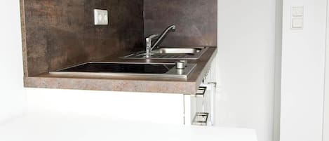 Fridge, stovetop, cookware/dishes/utensils