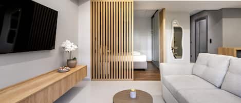 Deluxe Studio, 1 Double Bed with Sofa bed, Kitchen, City View | Living area | Smart TV, Netflix, streaming services