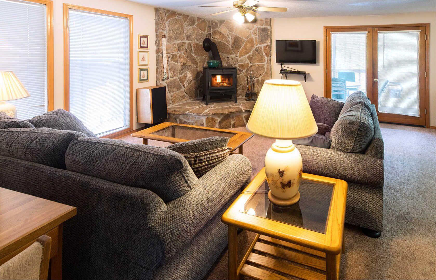 تلفزيون، مدفأة، مشغل دي في دي