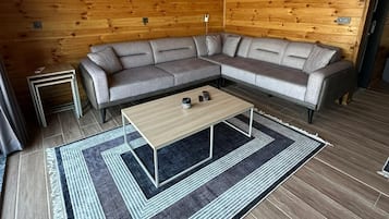Bungalow, 2 Bedrooms, Smoking, Valley View | Living area | Smart TV, fireplace, heated floors