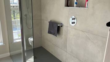 Hair dryer, towels, toilet paper