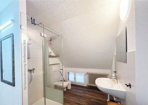 Dusche, Haartrockner, Handtücher, Seife