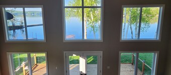 Waterfront home on stunning lake Cecebe luxury cathedral ceilings cozy fireplace