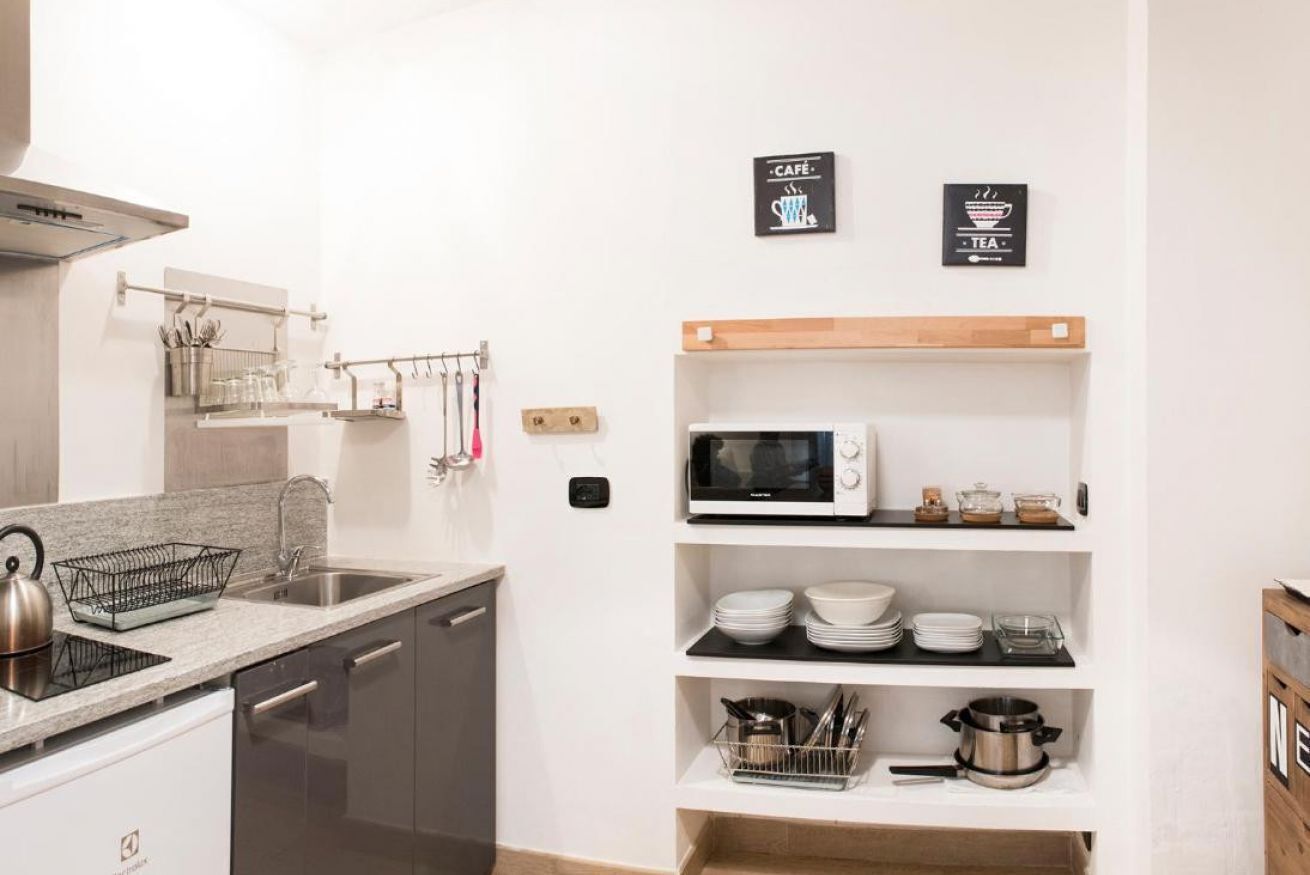 Fridge, microwave, stovetop, electric kettle