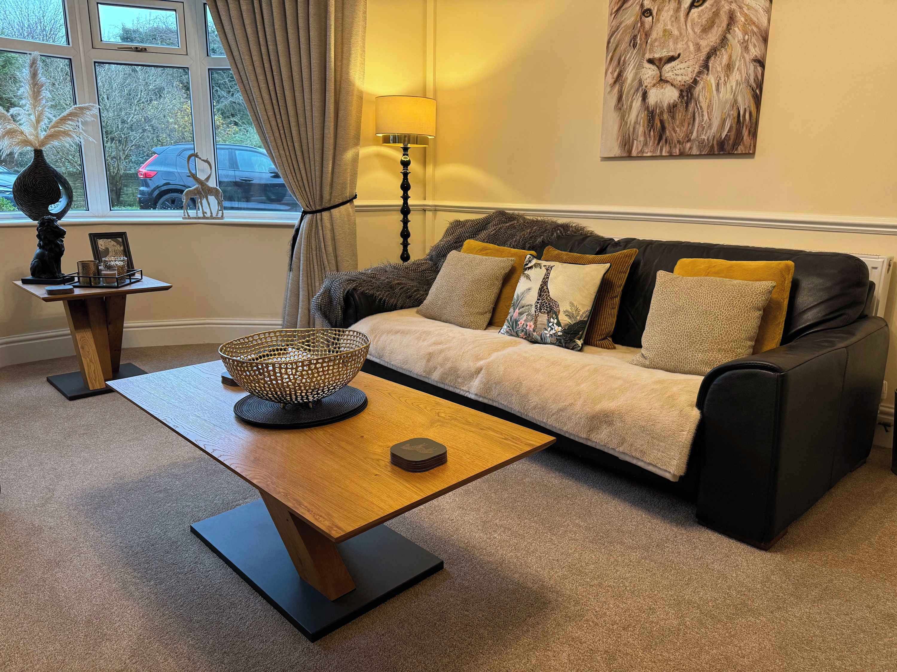 Televisio, takka, työhuone