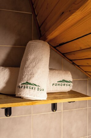 Economy Triple Room, Mountain View | Bathroom | Shower, hair dryer, towels, soap - POHORSKI DOM (Maribor)