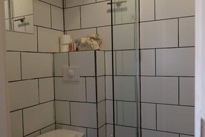 Douche, serviettes fournies, papier toilette