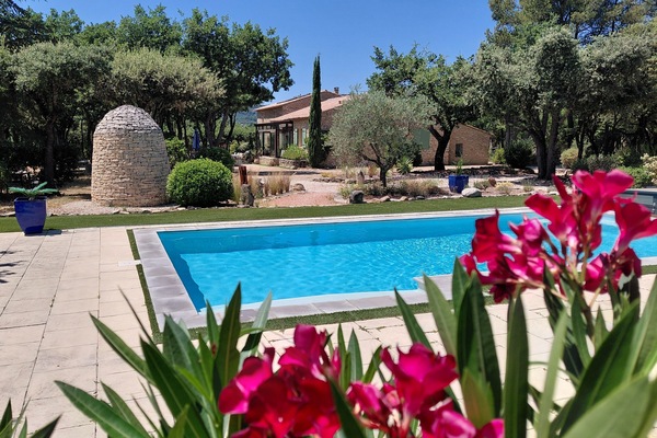 Seasonal outdoor pool, pool loungers