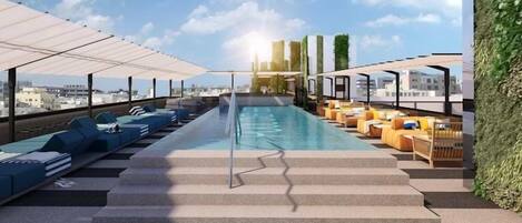Outdoor pool, lifeguards on site