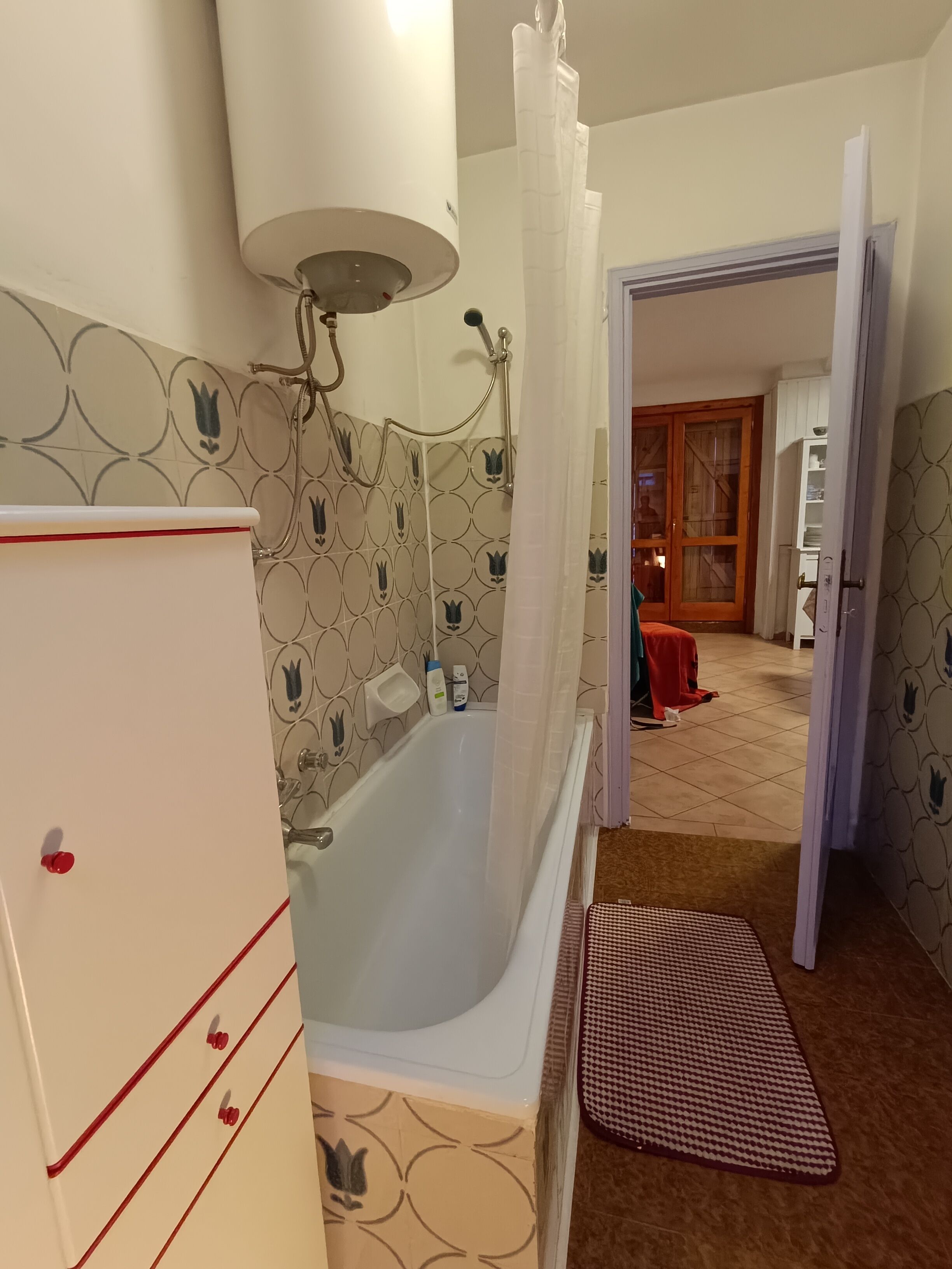 Hair dryer, bidet, towels, soap
