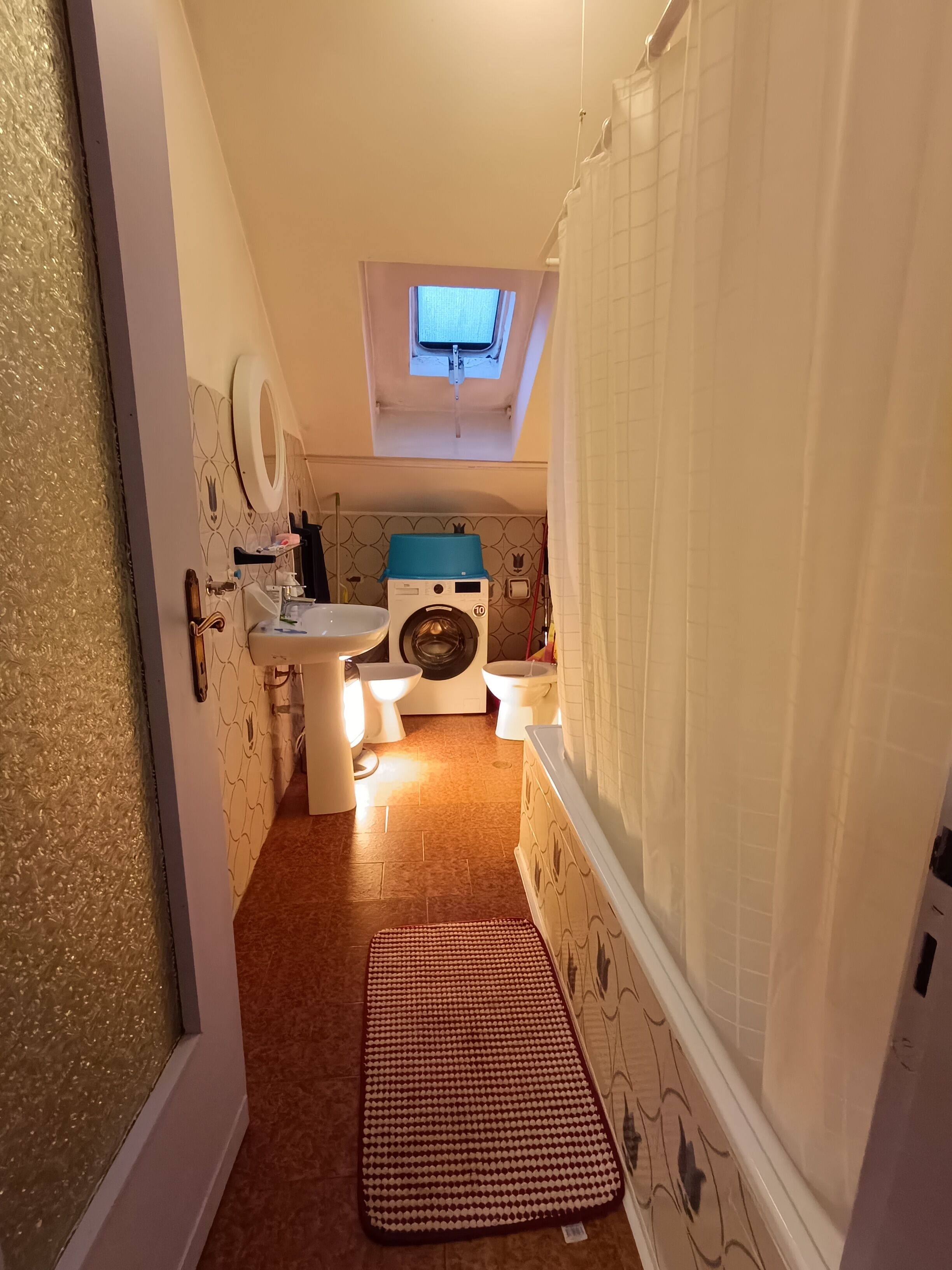 Hair dryer, bidet, towels, soap