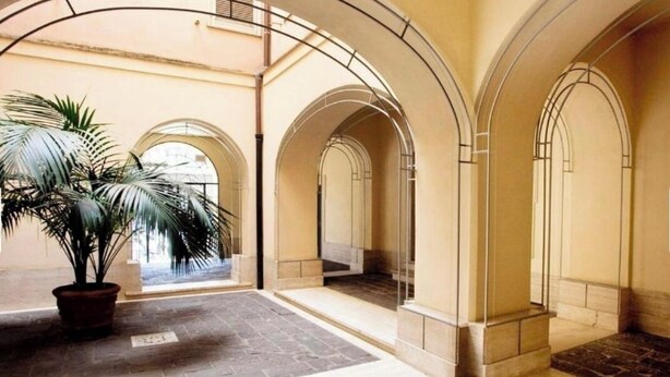 A spacious indoor area with arched ceilings and a potted plant. - Foro Romano Luxury Flat (Rome)