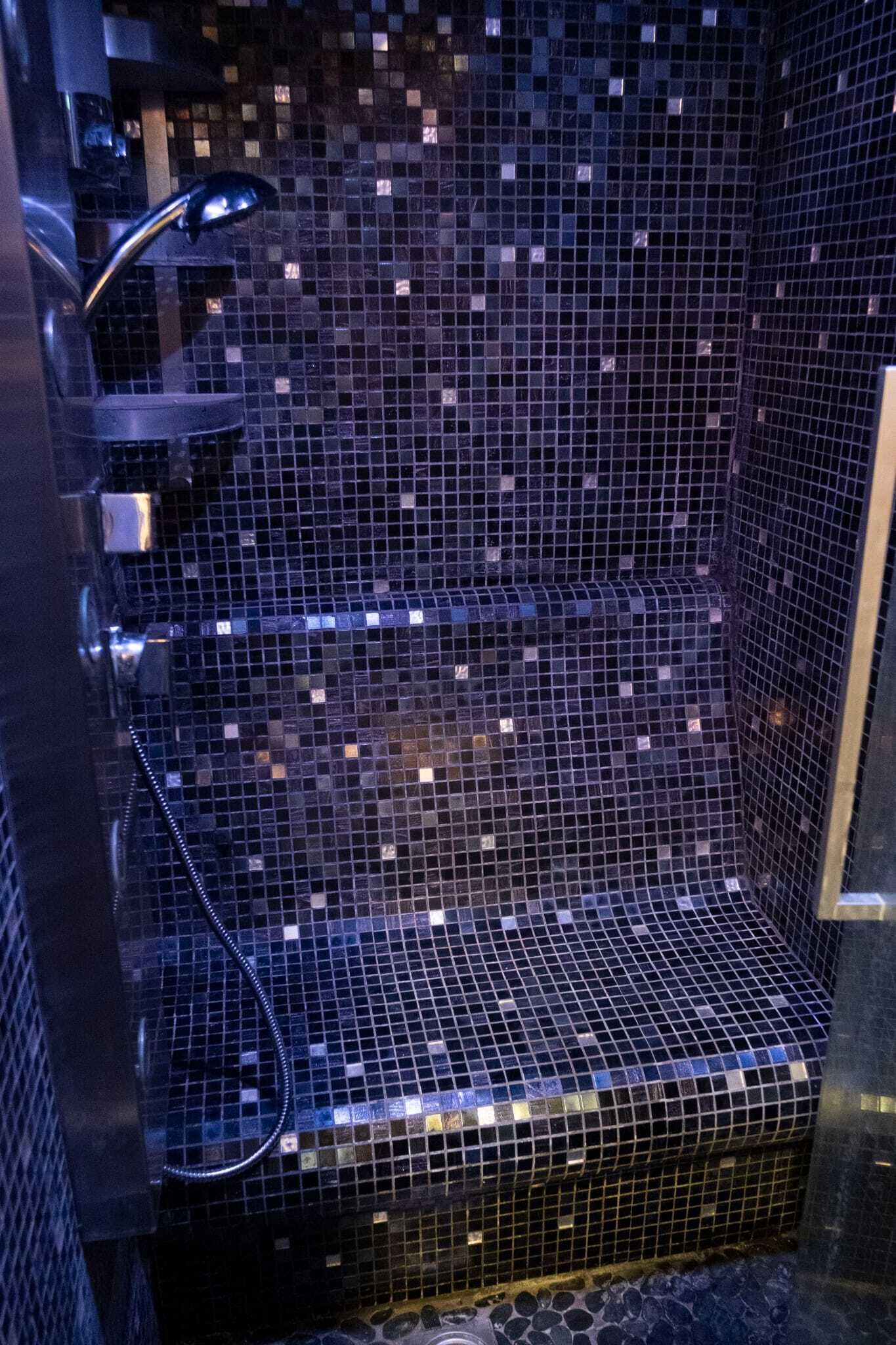 Hair dryer, bidet, towels, soap