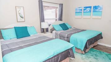 2 bedrooms, desk, iron/ironing board, travel crib
