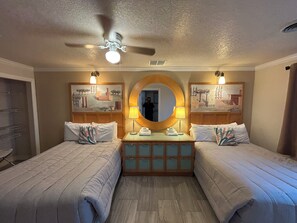 Apartment, 2 Double Beds, Beachside | Desk, laptop workspace, bed sheets - Sea Vista Resort And Tiki Bar (New Smyrna Beach)