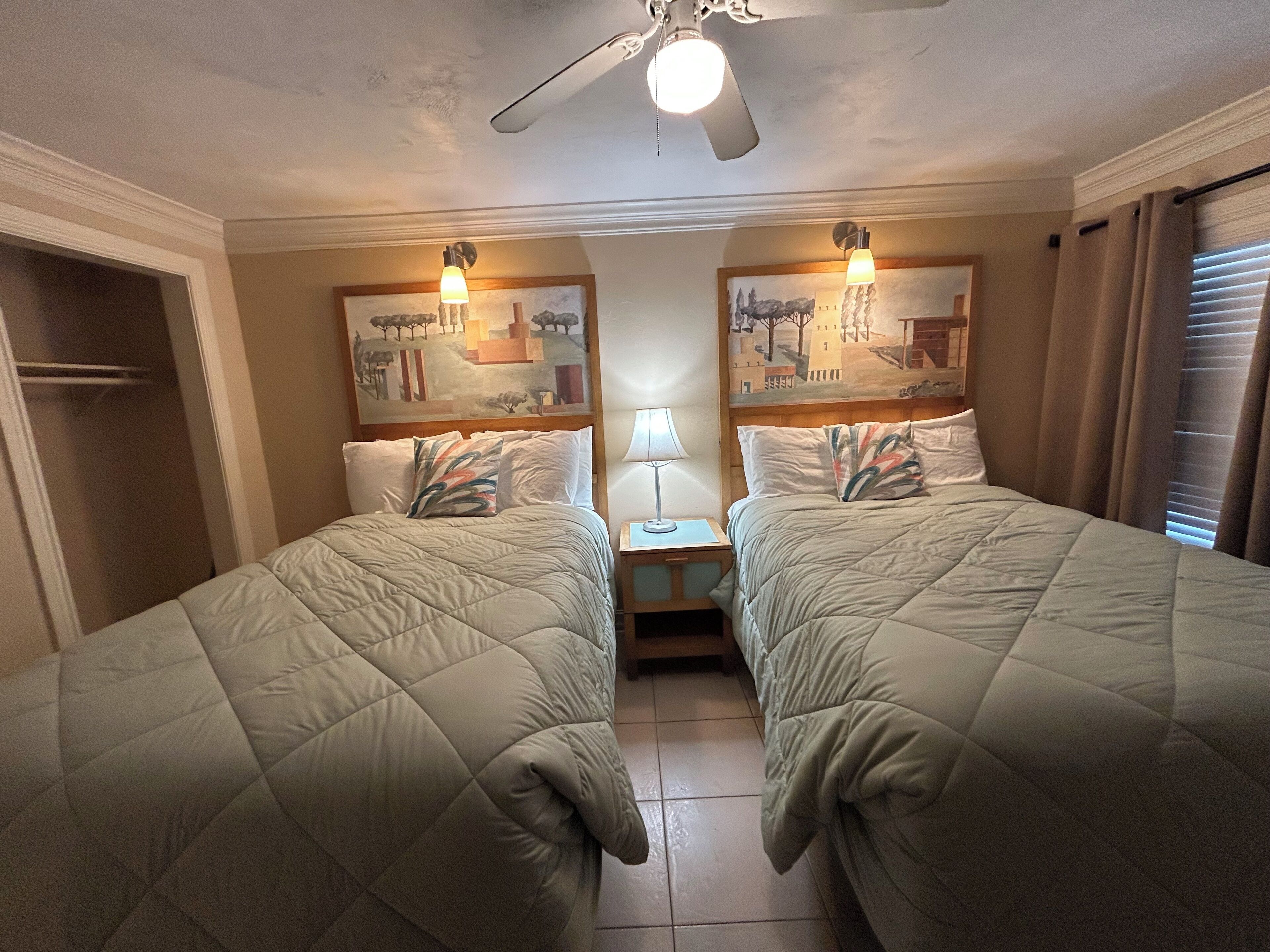 Standard Double Room, 2 Double Beds, Beachside | Desk, laptop workspace, bed sheets