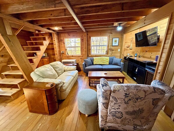 Plenty of room in the living room to gather with the family and watch a movie. - Hidden Rustic cottage in charming Clyde perfect for relaxing getaway (Clyde)