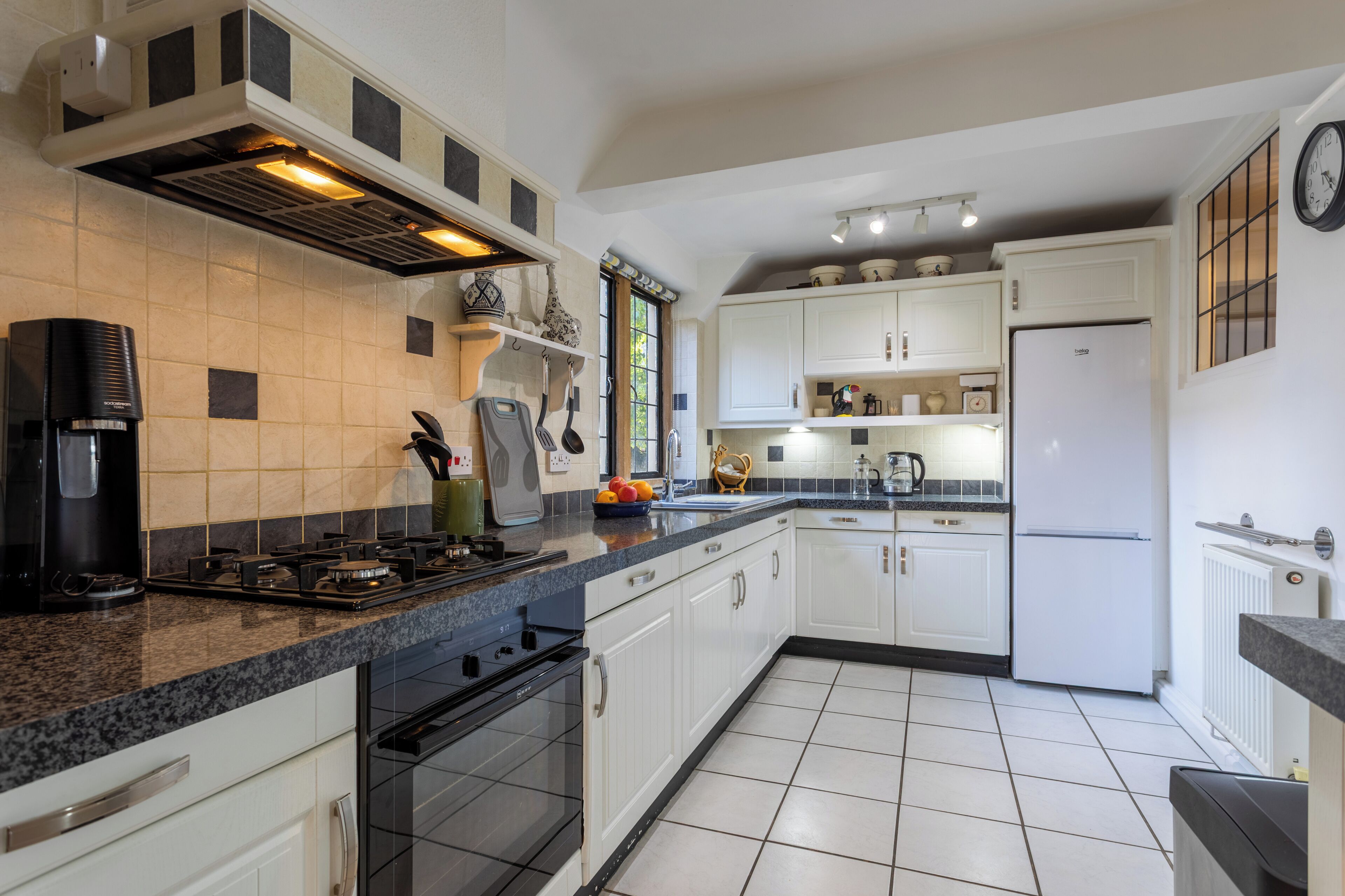 Fridge, microwave, oven, electric kettle