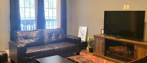 Smart TV, fireplace, stereo