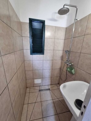 Shower, towels, toilet paper