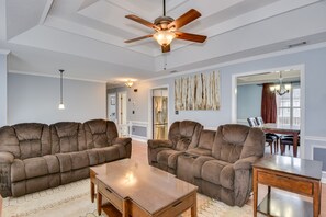 Smart TV, fireplace, video games, DVD player