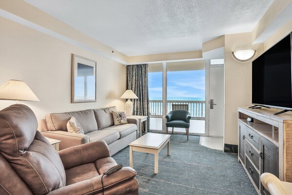 Studio Suite, 1 King Bed with Sofa bed, Hot Tub, Ocean View (Daytona Beach Resort 532-White Turtle) | Living area - Daytona Beach (Daytona Beach)