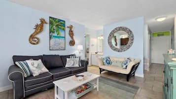 Condo, 1 King Bed, Hot Tub, Ocean View (Daytona Ocean Jewels Club 304) | Living area