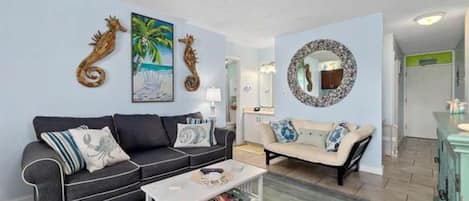 Condo, 1 King Bed, Hot Tub, Ocean View (Daytona Ocean Jewels Club 304) | Living area