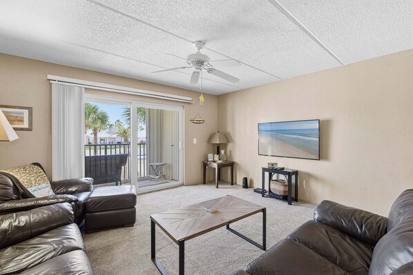 Condo, Multiple Beds, Balcony, Ocean View (Daytona Shores Delight-Sandpoint 202) | Living area - Daytona Beach (Daytona Beach)