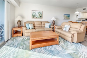 Condo, Multiple Beds, Balcony, Garden View (NSB Oceanwalk 16-305) | Living area - Oceanwalk (New Smyrna Beach)