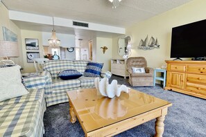 Condo, Multiple Beds, Balcony, Ocean View (NSB Pelican 303E) | Living area - Pelican (New Smyrna Beach)