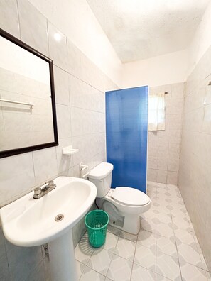 豪華三人房 | 浴室 | 淋浴設備、毛巾、肥皂、衛生紙