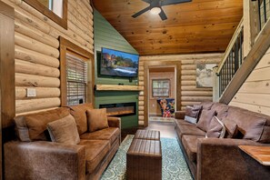 TV, fireplace - Peaceful 3-Bedroom Cabin in Sevierville with Cozy Charm (Sevierville)