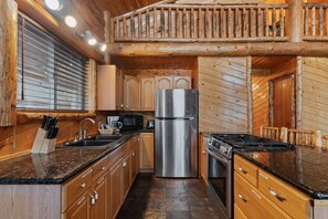Fridge, microwave, oven, stovetop - Edgewater Cabin | Hot Tub, Fire Pit, Steps to Henry`s Fork River! (Island Park)