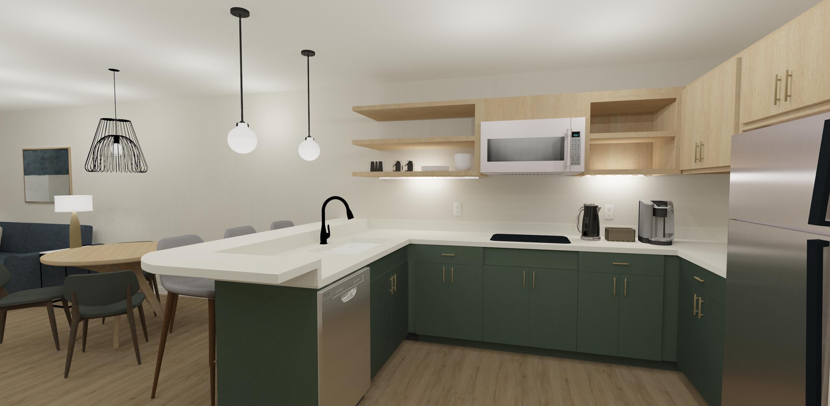 Fridge, microwave, stovetop, dishwasher