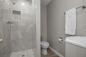 Ducha, toallas, jabón, papel higiénico