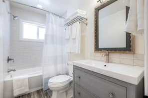 Shower, hair dryer, soap