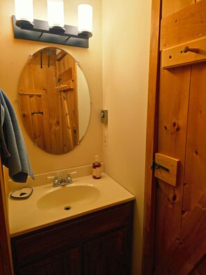 Shower, towels, soap, toilet paper
