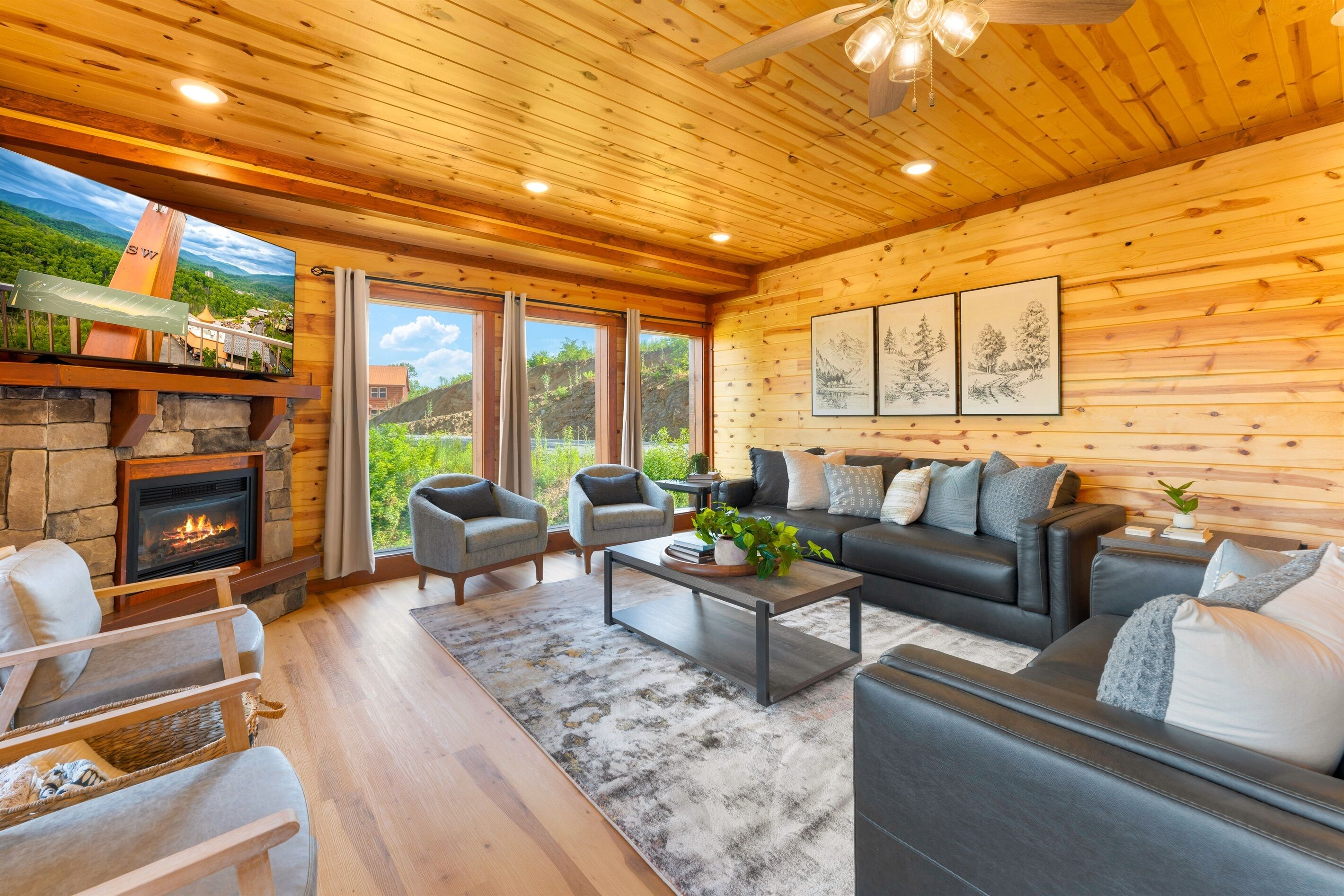 Smart TV, fireplace, table football